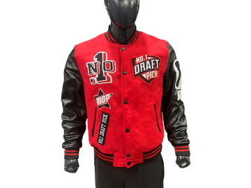 N1DPVSJ-4000-N1DP VARSITY (CHICAGO-ATL RED/BLACK WOOL BODY-LAMB SKIN LEATHER SLEEVE)