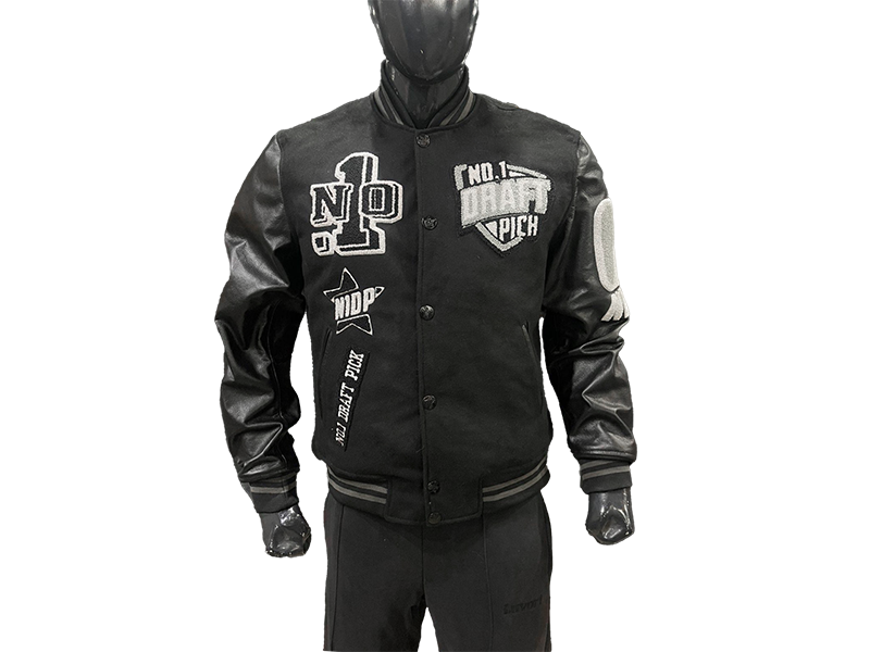 N1DPVSJ-4000-N1DP VARSITY (RAIDERS BLACK/BLACK WOOL BODY-LAMB SKIN LEA
