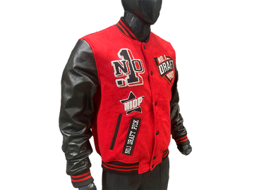 N1DPVSJ-4000-N1DP VARSITY (CHICAGO-ATL RED/BLACK WOOL BODY-LAMB SKIN LEATHER SLEEVE)