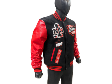 N1DPVSJ-4000-N1DP VARSITY (CHICAGO-ATL RED/BLACK WOOL BODY-LAMB SKIN LEATHER SLEEVE)