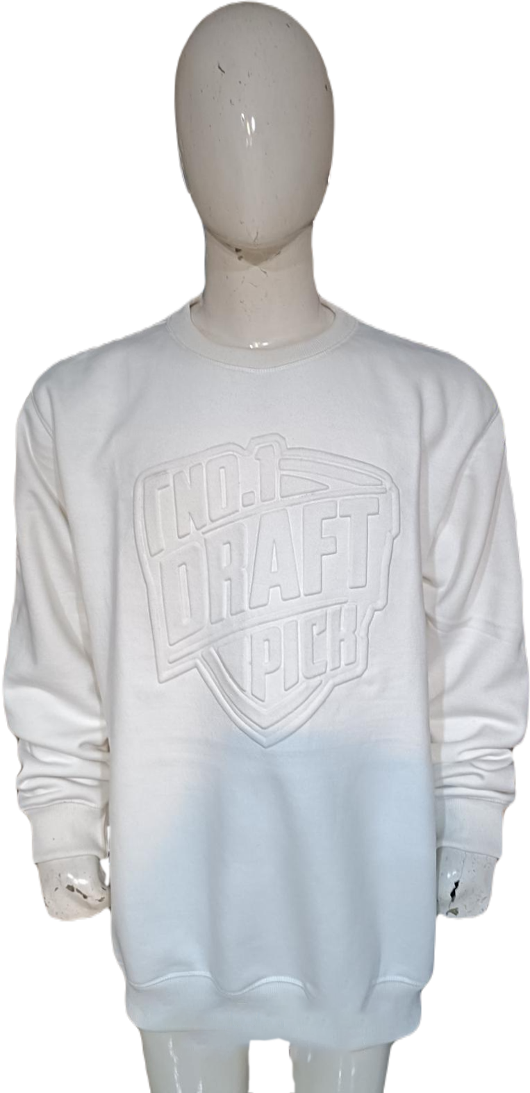 Unisex off-white fleece crew neck sweatshirt with ribbed cuffs and hem, soft interior lining, and relaxed fit for casual minimalist wear